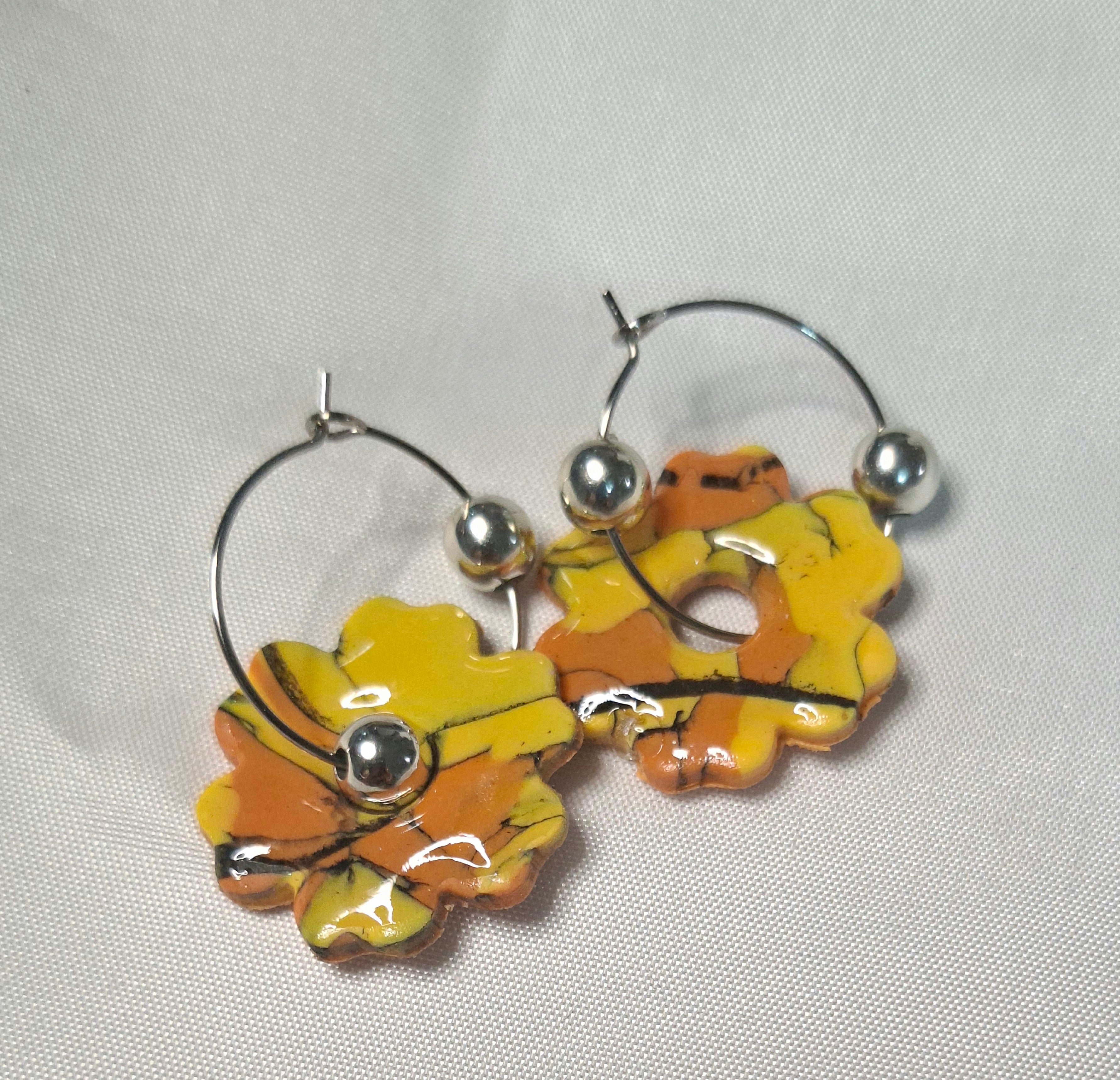Aros Flor Amarillo y Naranja